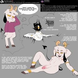 1:1 2024 anthro bovid breasts caprine caprine_demon demon english_text fur furby_(twistedfurby) futanari genitals goat goat_demon gynomorph hi_res hooves humanoid_genitalia humanoid_penis intersex male mammal mtg_crossgender mti_crossgender multi_arm multi_limb nipple_piercing nipples penis piercing q&a rule_63 seductive solo text twistedfurby white_body white_fur