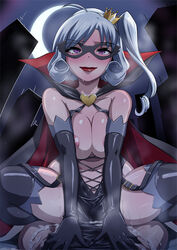 1boy 1girls blue_hair butcha-u cape crown cum cum_inside domino_mask elbow_gloves eroquis fucked_silly gloves henriette_mystere lipstick mask moon naughty_face night outdoors pleasure_face purple_eyes saliva smile straddle straight tantei_opera_milky_holmes thighhighs torogao white_hair