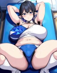 1girls ai_generated big_breasts blue_archive blue_eyes blue_hair breasts cheerleader elf_ears enormous_breasts female female_focus huge_breasts lactation lactation_through_clothes large_breasts light-skinned_female pointy_ears rin_(blue_archive) thick_thighs thighs