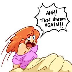 1girls 2026 after_shower alternate_breast_size anime_style ashamed awake awakening bare_arms bare_shoulders closed_mouth comedy confused_look dream dreaming dreaming_about_sex expression feet_out_of_frame female front_view ginger ginger_hair horny horny_female innocence keyla_(patatadave) long_hair looking_at_viewer looking_to_the_side no_penetration oc orange_hair original_character patata_dave post_orgasm sfw shiny_hair shiny_skin solo surprised surprised_expression sweat sweatdrop sweaty text_bubble wavy_hair