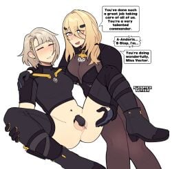 1futa 1girls andoris_(girls'_frontline_2) arm_around_shoulders big_breasts blonde_hair blush bodysuit boots bottomless breast_size_difference breasts chastity_cage chastity_device closed_eyes clothing commission english_text female futanari girls'_frontline girls'_frontline_2:_exilium gloves grey_hair large_breasts legs_apart legs_spread long_hair looking_at_another looking_at_partner mole mole_under_eye mole_under_mouth navel navel_piercing open_mouth penis piercing praise praise_kink precum red_eyes short_hair small_breasts speech_bubble spread_legs subspaceskater text thighhighs tight_clothing vector_(girls'_frontline) vector_(girls'_frontline_2)