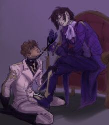 2boys code_geass collar foot_on_penis foot_play footjob footjob_with_legwear fully_clothed grinding leaning_forward leash_and_collar leash_pull leashed_collar leashed_male lelouch_lamperouge male/male male_only panting suzaku_kururugi