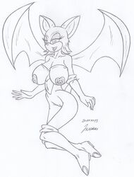 anthro bat boots breasts cameltoe clothes female female_only fur furry moaja monochrome nipples rouge_the_bat solo sonic_(series) tagme wings