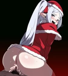 1girls ass black_pubic_hair butt christmas cock cowgirl_position cum cum_in_pussy cum_inside dick ejaculation elf elf_ears elf_female elf_girl female female_on_top frieren genitals hentamonn male_pubic_hair open_mouth orgasm penis pubic_hair semen sex sousou_no_frieren white_eyebrows white_hair white_hair_female woman woman_on_top