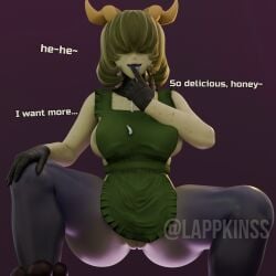 3d apron apron_only big_breasts cum female green_hair green_skin lappkinss monster_girl nurgle pussy solo solo_female squatting text warhammer_40k