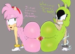 amy_rose ass ass_to_ass back_view bubble_ass bubble_butt couple dialogue dildo_sharing double_dildo double_ended_dildo double_penetration from_behind_position furry green_body green_skin lesbian_sex mutual_masturbation pink_body pink_skin pussy_to_pussy round_ass round_butt sega sex_toy_in_pussy sex_toy_insertion shaking_ass shaking_butt shared_object_insertion smiling_at_partner sonic_(series) sonic_the_hedgehog_(comics) sonic_the_hedgehog_(idw) sonic_the_hedgehog_(series) squirting surge_the_tenrec sweat sweating sweaty_ass thick_ass thick_butt totbot69 vaginal_object_insertion vaginal_penetration wet_pussy yuri