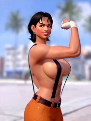 3on3freestyle ai_generated big_breasts carolina flexing gaint_breasts latina latina_female mexican mexican_female muscles muscular muscular_female nipples sexy sexy_pose suspenders topless