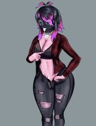 1futa cleavage clothed dark_clothing emo emo_girl futanari galaxy_hair mask not2refine pink_skin revealing_clothes roblox tongue_out torn_clothes