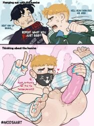 2boys anal anal_object_insertion anal_sex ass ass_focus ass_grab blonde_hair blue_eyes color colored dildo dildo_in_ass dominant dominant_male domination domination_loss english_text femboy femboy_focus gay gay_anal gay_male gay_sex instant_loss instant_loss_2koma male male_only modsa666 original original_character penetration penis penis_out sex sex_toy submissive submissive_male text toy webcam yaoi