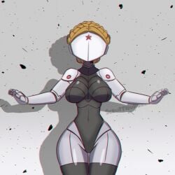 animated atomic_heart ballerina blonde_hair braided_hair humanoid metallic_body robot robot_girl robot_humanoid scruffmuhgruff sex_robot the_twins_(atomic_heart)