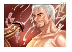 2boys artist_request brown_eyes censor_bar censored collarbone cum cum_on_chest cum_on_face cumshot dark_penis dynasty_warriors erection facial_hair human male male_only multiple_males one_eye_closed pointless_censoring sun_jian tagme thick_penis veiny_penis white_hair yaoi