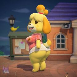 3d 3d_render ai_assisted ai_generated animal_crossing anthro back back_view big_ass big_breasts big_butt big_ears bottom_heavy canid canine crop_top curvy curvy_female curvy_figure detailed_background dog_girl dog_tail female female_only floppy_ears fur furry high_quality high_resolution highres isabelle_(animal_crossing) lewdstein looking_at_viewer looking_back mammal mammal_humanoid nintendo outdoors petite shih_tzu shirt short_sleeves shortstack skirt skirt_lift suggestive suggestive_look tail tease thick_ass thick_thighs thighs toy_dog voluptuous wide_hips yellow_body yellow_fur
