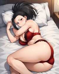 ai_generated asian asian_female bare_legs big_ass big_butt black_eyes black_hair blush boku_no_hero_academia bra eroero_waifus fat_ass gigantic_breasts huge_bra huge_breasts huge_thighs light-skinned_female light_skin looking_at_viewer massive_breasts momo_yaoyorozu my_hero_academia ponytail shounen_jump smiling solo_female thick_body thick_female thick_thighs voluptuous voluptuous_female