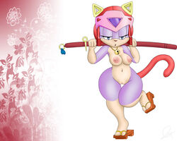 1girls anthro blue_eyes breasts curvaceous davius domestic_cat feline female fur furry helmet kemono mammal nipples nude pink_fur pizzacat polly_esther samurai_pizza_cats tagme tail wide_hips