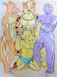 2016 abs anthro arcanine balls barazoku belly biceps big_pecs black_nose blue_clothing blue_eyes blue_underwear blush brown_eyes bulge canid canine charizard clenched_teeth closed_eyes clothing crossed_arms dashfox dashthefox dragon erection feet fellatio fire flaming_tail fluffy fluffy_tail foursome fox fur generation_1_pokemon genitals group group_sex hi_res humanoid_genitalia humanoid_penis kneeling licking licking_lips licking_own_lips machoke male male/male mammal manly masturbation multicolored_body multicolored_fur muscular muscular_anthro muscular_arms muscular_male mythological_creature mythological_scalie mythology nails nintendo nude oral orange_body overweight pecs penile penis pink_penis pokeball pokeball_clothing pokeball_symbol pokeball_underwear pokemon pokemon_(species) purple_body red_eyes scalie sex sharp_nails sharp_teeth sharp_toenails simple_background slightly_chubby slightly_chubby_male snort snorting tail teeth teeth_showing toenails toes tongue tongue_out traditional_media_(artwork) underwear yellow_body yellow_fur