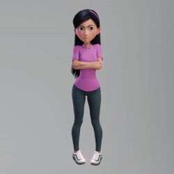 1girls 3d animated crisisbeat expressions female female_only gif girl long_hair skinny skinny_girl slim_waist solo solo_female the_incredibles tight_clothing tight_fit violet_parr