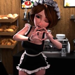 3d aunt_cass big_hero_6 cass_hamada cute female heart maid maid_uniform marvel marvel_comics milf naked_apron strikefrommidnight