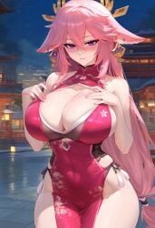 1girls ai_generated animal_ears bangs bare_shoulders blush breasts building china_dress chinese_clothes cleavage closed_mouth clothing covered_navel curvaceous curvaceous_female curvaceous_figure curvy curvy_figure dress earrings female female_focus fox_ears genshin_impact hair_between_eyes hair_ornament hands_up hydrolis999 inviting inviting_to_sex jewelry large_breasts long_hair looking_at_viewer navel night night_sky outdoors parted_lips pelvic_curtain pink_hair presenting presenting_anus presenting_ass presenting_breasts presenting_hindquarters presenting_pussy purple_eyes red_dress seductive seductive_look seductive_smile side_slit sideboob sky sleeveless smile solo standing thick_thighs thighs tied_hair very_long_hair voluptuous voluptuous_female yae_miko_(genshin_impact)