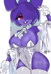 artist_name artist_signature big_breasts bonfie bonfie_(cryptia) bonfie_(cryptiacurves) bonnie_(cally3d) bonnie_(fnaf) breasts buckteeth bunny_ears bunny_girl eyelashes fazclaire's fazclaire's_nightclub five_nights_at_freddy's fnaf fredina's_nightclub gloves hair_over_one_eye ikytaru leotard magenta_eyes open_mouth open_smile purple_hair thighhighs thighs white_leotard