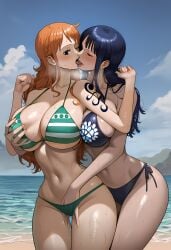 2girls 4k ai_generated big_ass big_breasts big_butt blush blushing_female blushing_profusely breasts_touching breath bubble_butt cleavage deep_cleavage dripping female female_only hand_between_legs hand_on_another's_ass hand_on_thigh huge_ass huge_breasts kissing large_breasts licking licking_cheek licking_face massive_breasts nami nami_(one_piece) narrow_waist nico_robin one_piece open_mouth posing posing_for_the_viewer post-timeskip pre-timeskip saliva saliva_drip saliva_trail self_upload sweatdrop sweating sweaty sweaty_body sweaty_breasts sweaty_butt thick_thighs time_paradox tongue tongue_kiss wide_hips yeetyboi5000 yuri