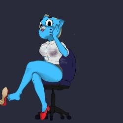 alexpir blue_skin breasts cartoon_network catgirl nicole_watterson office office_chair office_lady red_shoes shirt skirt_up the_amazing_world_of_gumball