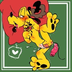 after_sex afterglow antlers canine christmas dildo disney drag glow male_only pluto tagme thong unknown_artist yellow_fur