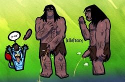 1boy balls body_hair caveman fellofreak flaccid loincloth long_hair male male_only neanderthal peeing penis primal_(series) solo solo_male spear_(primal) urination urine