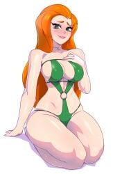 blue_triangles ginger ginger_hair looking_at_viewer sam_(totally_spies) sitting skimpy skimpy_clothes swimsuit totally_spies