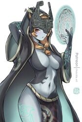 breasts chascoby clothed cute female female_only hair_over_one_eye humanoid looking_at_viewer midna nintendo no_bra no_nipples orange_hair red_eyes solo the_legend_of_zelda the_legend_of_zelda:_twilight_princess twili_midna twilight_princess wholesome