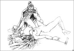 barbara_gordon batgirl batman_(series) bondage dc defeated dracula female human imminent_rape interspecies knocked_out male monochrome nipples spread_legs straight unconscious vampire