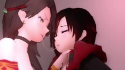 2girls animated choking cinder_fall clothed_sex fingering fingers hotpants infected_heart kissing made_in_2024 older_woman_and_teenage_girl ruby_rose rwby sound tagme video yuri