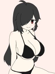 big_breasts black_hair blush glasses long_hair looking_at_viewer noob_thaixd oc original_character paangzr pink_background simple_background simple_coloring swimsuit