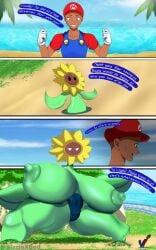 1boy 1girls anthro ass ass_bigger_than_head blazinxgen breasts breasts_bigger_than_head cosplay female gigantic_breasts great_sunflower huge_ass hyper_ass hyper_breasts male mario_(cosplay) mario_(series) plant_girl self_insert super_mario_sunshine thick_thighs thighs