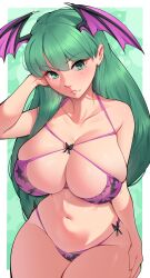 1girls big_breasts bikini breasts capcom curvy darkstalkers demon_girl dracksart green_eyes green_hair hourglass_figure large_breasts light-skinned_female mature_female midriff morrigan_aensland slim_waist succubus thick_thighs thighs wide_hips