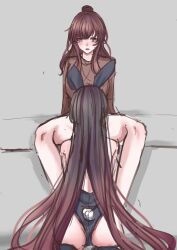 2girls amano_airi ass back_view blush bottomless bunny_ears bunny_tail bunnysuit clothed cunnilingus d4dj eating_pussy fake_animal_ears himegami_shano implied_cunnilingus kneeling kneeling_oral_position komet_(artist) legs_apart long_hair on_knees partially_clothed spread_legs very_long_hair yuri