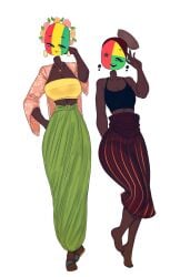 2girls clothing countryhumans countryhumans_girl dark-skinned_female dark_skin earrings flawsy flower flowers guinea-bissau_(countryhumans) guinea_(countryhumans) safe sandals