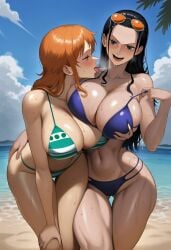 2girls ai_generated big_ass big_breasts big_butt blush blushing_female blushing_profusely breasts_touching breath bubble_butt cleavage deep_cleavage dripping female female_only hand_between_legs hand_on_another&#039;s_ass hand_on_thigh huge_ass huge_breasts kissing large_breasts licking licking_cheek licking_face massive_breasts nami nami_(one_piece) narrow_waist nico_robin one_piece open_mouth posing posing_for_the_viewer saliva saliva_drip saliva_trail self_upload sweatdrop sweating sweaty sweaty_body sweaty_breasts sweaty_butt thick_thighs tongue tongue_kiss wide_hips yeetyboi5000 yuri