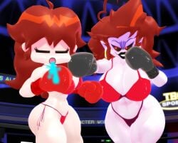 2girls 3d 3d_(artwork) arena big_boobs big_breasts bikini black_boxing_gloves black_gloves boobs boxing boxing_gloves boxing_ring breasts brown_hair demon demon_girl demon_horns duo duo_female duo_focus female female_only fight fighting_ring friday_night_funkin girlfriend_(friday_night_funkin) gloves huge_boobs huge_breasts josugomezofficialnew kabalmystic long_hair long_hair_female mmd mommy_mearest mother_and_daughter punch punching punching_face purple_skin red_boxing_gloves red_gloves saliva tagme tits