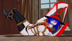 3d black_thighhighs bondage bondage gag iku_nagae pavro tape_gag touhou