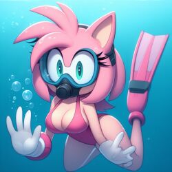 1girls ai_generated ai_hands amy_rose anthro big_breasts breasts broken_fingers bubbles cleavage female fins flippers furry gloves goggles hedgehog looking_at_viewer mask maximflitway35 ocean one-piece_swimsuit pink_one-piece_swimsuit pink_swimsuit scuba scuba_gear scuba_mask sea sega solo sonic_(series) sonic_the_hedgehog_(series) swimming swimming_fins swimming_goggles swimsuit underwater water waving waving_at_viewer