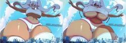 1girls big_breasts big_thighs blazinxgen breast_expansion breasts breasts_bigger_than_head city city_destruction dark-skinned_female dark_elf dark_skin destruction earthquake elf elf_ears elf_female exposed_torso fat_thighs female flat_belly giantess giantess_growth huge_breasts huge_thighs looking_at_viewer looking_down looming looming_over menacing nipple_bulge no_bra onomatopoeia original_character pigtails red_eyes skindentation smiling stretching_shirt thick_thighs thighhighs thighs thunder_thighs twintails underboob underwear white_hair zebby_(iladiesart)