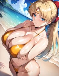 1girls ai_generated alternate_breast_size beach big_breasts bikini bikini_bottom bikini_top bishoujo_senshi_sailor_moon bostin bow breasts busty curvaceous curvy curvy_body curvy_female curvy_figure female huge_breasts large_breasts minako_aino orange_bikini sailor_venus sweat sweating sweaty sweaty_body sweaty_breasts swimsuit thick_thighs thighs tiara venus_body voluptuous