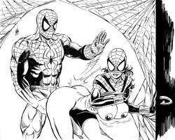 1boy 1girls alternate_breast_size big_breasts black_and_white breasts daughter father father_and_daughter female human human_only incest male marvel mask masked masked_female masked_male mayday_parker partially_clothed peter_parker rob_durham sex spider-girl spider-man spider-man_(series) straight straight_hair