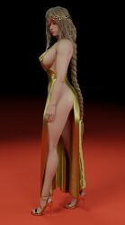 1girls 3d 3d_(artwork) 3d_model big_breasts big_hips blender blender_(software) braid braided_hair braided_ponytail breasts crown curvy_body curvy_female dress elden_ring female female_only fromsoftware gold_dress gold_eyes gold_jewelry heeled_sandals high_heel_sandals high_heels highres hiirusama hips hourglass_figure jewelry long_hair mature_female mature_woman milf mother older_female queen queen_marika_the_eternal revealing revealing_breasts revealing_clothes ryanreos showing_leg simple_background single_braid solo stiletto_heels stiletto_sandals very_long_hair woman