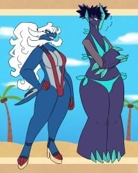 big_breasts bikini breasts cleavage female furry huge_breasts nerdyreindeer pokemon pokemon_(species) samurott sling_bikini tagme thick_thighs wide_hips