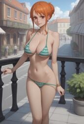 ai_generated breasts brown_eyes earrings female female_only hair midriff nami nami_(one_piece) navel one_piece orange_eyes orange_hair robinlover smile tagme