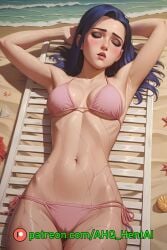 1girls ahq_hentai ai_generated arcane arcane_caitlyn bikini blue_hair blush breasts caitlyn_kiramman cameltoe cowboy_shot laying_down league_of_legends medium_breasts patreon perfect_body sleeping stable_diffusion wet