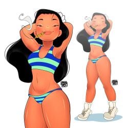 bikini cigar cigar_in_mouth disney foxnbox lilo_and_stitch nani_pelekai smoke smoking smoking_cigar swimsuit two-piece_swimsuit