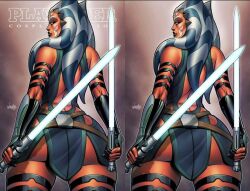 1girls ahsoka_tano ass female female_only jose_varese lightsaber magazine_cover solo star_wars