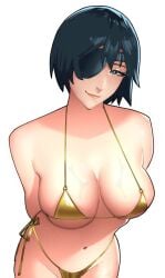 1girls 2d bikini bob_cut chainsaw_man eyelashes eyepatch heart-shaped_pupils himeno_(chainsaw_man) large_breasts looking_at_viewer micro_bikini revealing_clothes seductive seductive_look seductive_smile skimpy_bikini skimpy_clothes smirk solo solo_female tagme xilkman